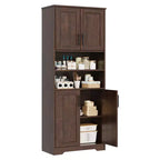 67Farmhouse Armoire haute de rangement avec portes en verre, tiroir et étagères réglables, meuble de garde-manger autoportant anti-basculement pour salle de bain, cuisine, salon