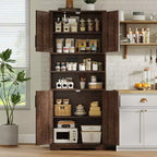 67Farmhouse Armoire haute de rangement avec portes en verre, tiroir et étagères réglables, meuble de garde-manger autoportant anti-basculement pour salle de bain, cuisine, salon