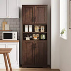 67Farmhouse Armoire haute de rangement avec portes en verre, tiroir et étagères réglables, meuble de garde-manger autoportant anti-basculement pour salle de bain, cuisine, salon