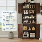 67Farmhouse Armoire haute de rangement avec portes en verre, tiroir et étagères réglables, meuble de garde-manger autoportant anti-basculement pour salle de bain, cuisine, salon