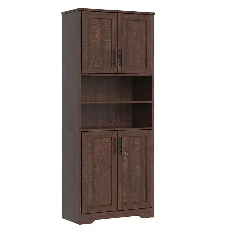 67Farmhouse Armoire haute de rangement avec portes en verre, tiroir et étagères réglables, meuble de garde-manger autoportant anti-basculement pour salle de bain, cuisine, salon