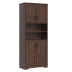67Farmhouse Armoire haute de rangement avec portes en verre, tiroir et étagères réglables, meuble de garde-manger autoportant anti-basculement pour salle de bain, cuisine, salon