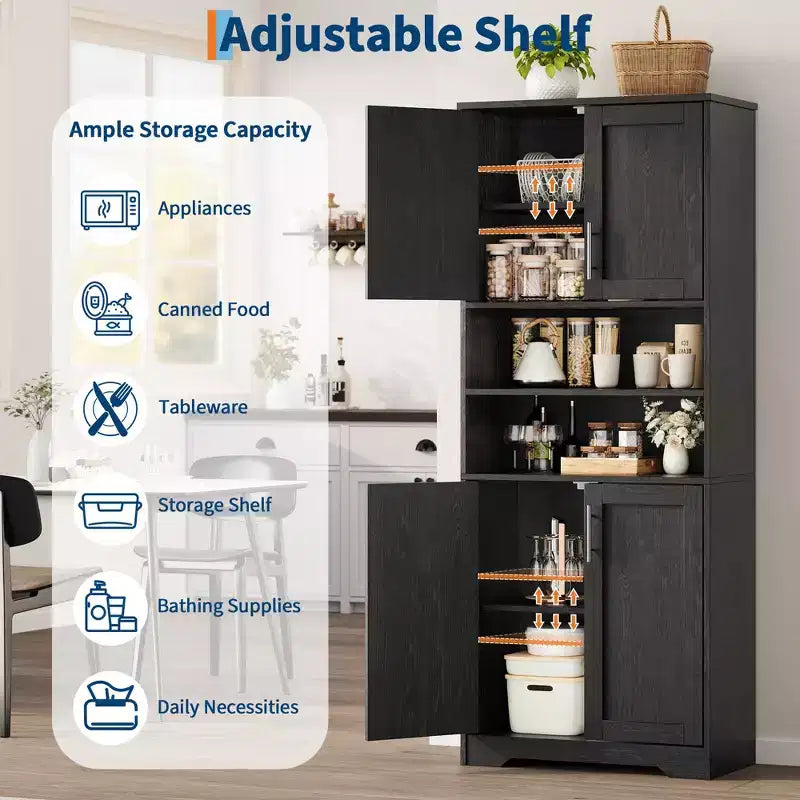 67Farmhouse Armoire haute de rangement avec portes en verre, tiroir et étagères réglables, meuble de garde-manger autoportant anti-basculement pour salle de bain, cuisine, salon
