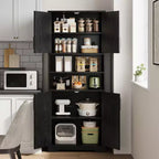 67Farmhouse Armoire haute de rangement avec portes en verre, tiroir et étagères réglables, meuble de garde-manger autoportant anti-basculement pour salle de bain, cuisine, salon