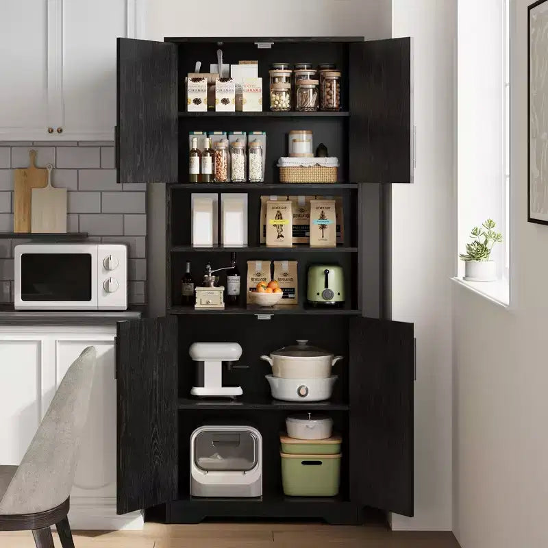 67Farmhouse Armoire haute de rangement avec portes en verre, tiroir et étagères réglables, meuble de garde-manger autoportant anti-basculement pour salle de bain, cuisine, salon