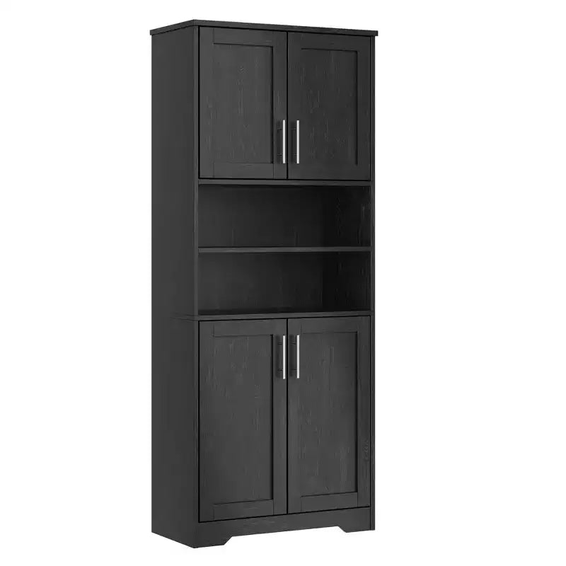 67Farmhouse Armoire haute de rangement avec portes en verre, tiroir et étagères réglables, meuble de garde-manger autoportant anti-basculement pour salle de bain, cuisine, salon