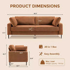 Canapé 2 places de 183 cm, canapé à accoudoirs évasés de style moderne du milieu du siècle, canapé rembourré à assise profonde pour salon, appartement, petits espaces