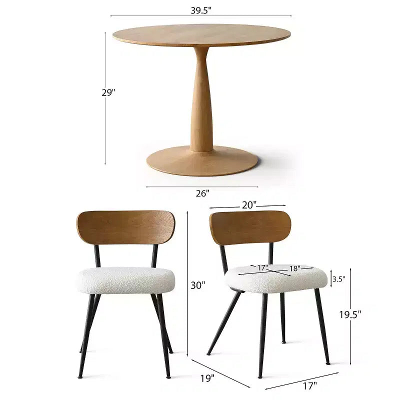 Ensemble de salle à manger rond moderne 5 pièces, ensemble de salle à manger de cuisine sur pied de 39,5 po avec 4 chaises rembourrées en tissu bouclé pour la cuisine et la salle à manger - Panipeachy