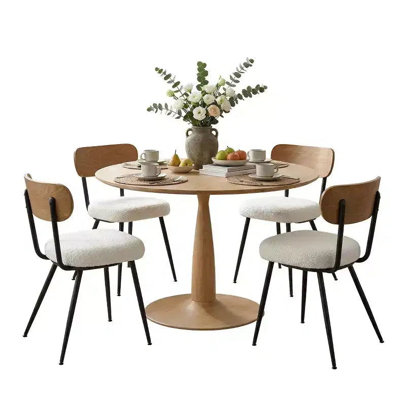 Ensemble de salle à manger rond moderne 5 pièces, ensemble de salle à manger de cuisine sur pied de 39,5 po avec 4 chaises rembourrées en tissu bouclé pour la cuisine et la salle à manger - Panipeachy