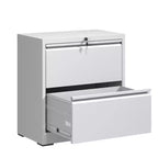 Meuble de rangement horizontal en métal à 2 tiroirs avec serrure, classeur latéral en acier large