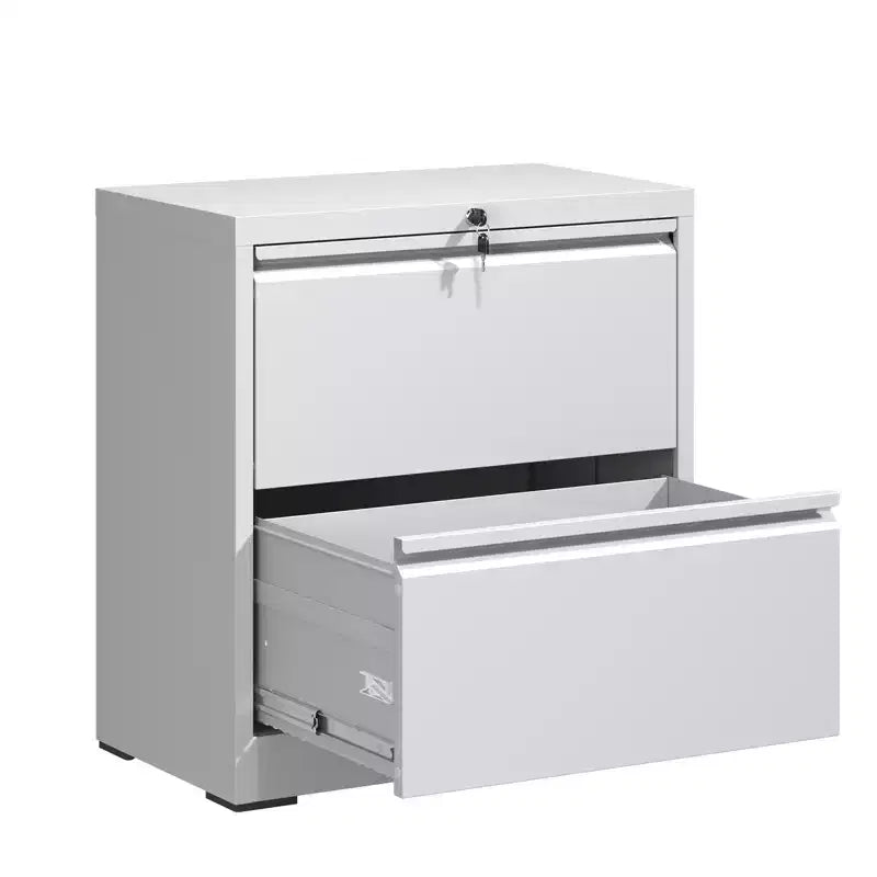 Meuble de rangement horizontal en métal à 2 tiroirs avec serrure, classeur latéral en acier large