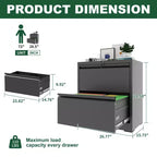 Meuble de rangement horizontal en métal à 2 tiroirs avec serrure, classeur latéral en acier large