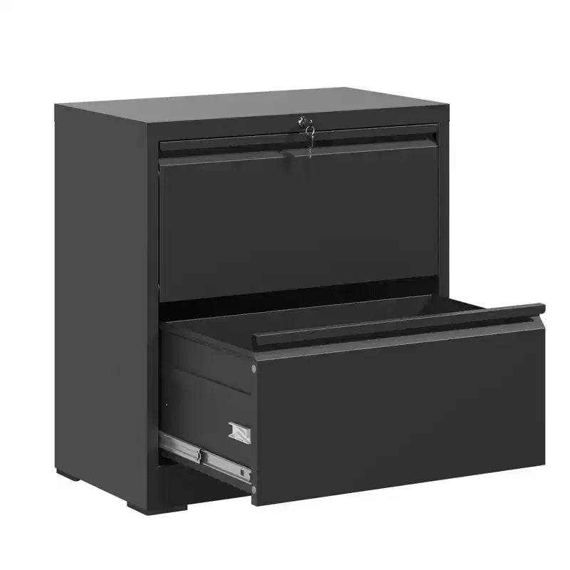 Meuble de rangement horizontal en métal à 2 tiroirs avec serrure, classeur latéral en acier large
