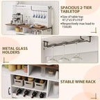 Meuble de bar à café de ferme 47 avec station de recharge, buffet en bois, grand buffet, étagère de rangement avec casier à vin pour cuisine et salle à manger