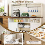 Meuble de bar à café de ferme 47 avec station de recharge, buffet en bois, grand buffet, étagère de rangement avec casier à vin pour cuisine et salle à manger