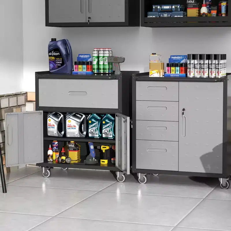 Servante d'atelier métallique pour garage, armoire de rangement mobile robuste avec portes verrouillables, servante à outils roulante