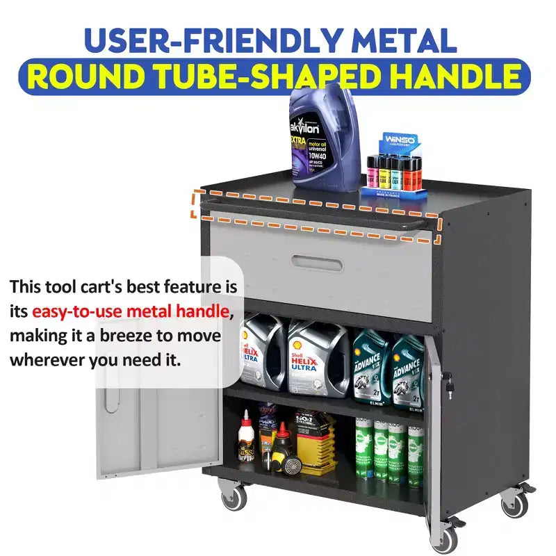Servante d'atelier métallique pour garage, armoire de rangement mobile robuste avec portes verrouillables, servante à outils roulante