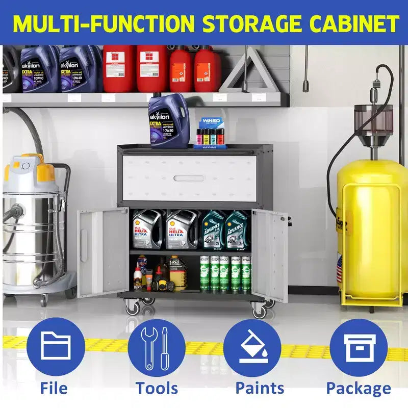 Servante d'atelier métallique pour garage, armoire de rangement mobile robuste avec portes verrouillables, servante à outils roulante