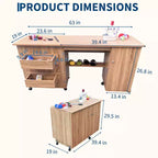 Table de couture pliante avec rangement, grande table pour machine à coudre avec étagères et roulettes verrouillables, bureau d'artisanat multifonctionnel pour la maison et l'atelier
