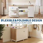 Table de couture pliante avec rangement, grande table pour machine à coudre avec étagères et roulettes verrouillables, bureau d'artisanat multifonctionnel pour la maison et l'atelier