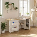 Folding Sewing Table with Storage, Large Sewing Machine Table with Shelves & Lockable Wheels, Multi-Functional Craft Desk for Home, Workroom