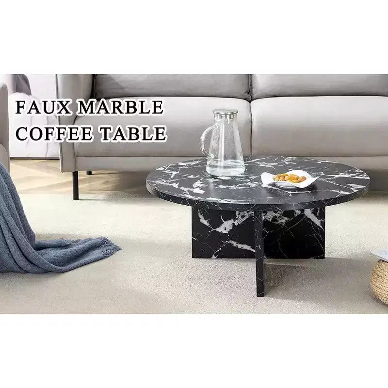 Table basse ronde noire en MDF de 31,5 po, table moderne minimaliste nordique résistante aux rayures pour salon, bureau, chambre à coucher