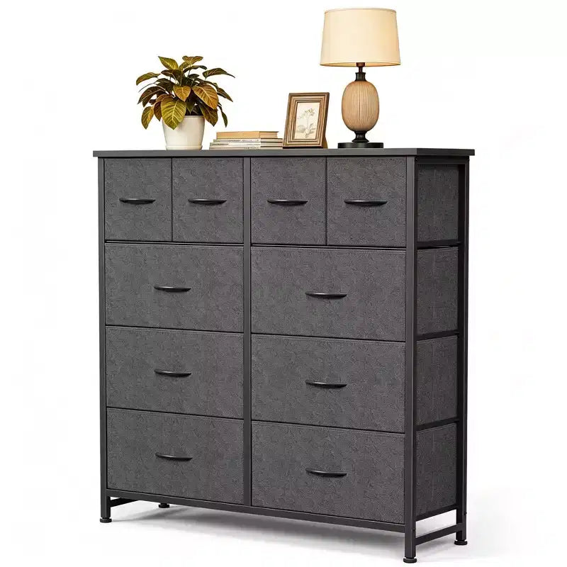JIONJOY Commode de rangement à 10 tiroirs - Organiseur facile à assembler pour chambre à coucher, avec dispositif anti-basculement et pieds réglables, gris