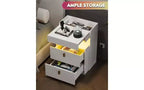 DEXYLLO Lot de 2 tables de chevet LED avec station de charge, ensembles de tables de nuit avec plateau coulissant, tables de chevet avec tiroirs