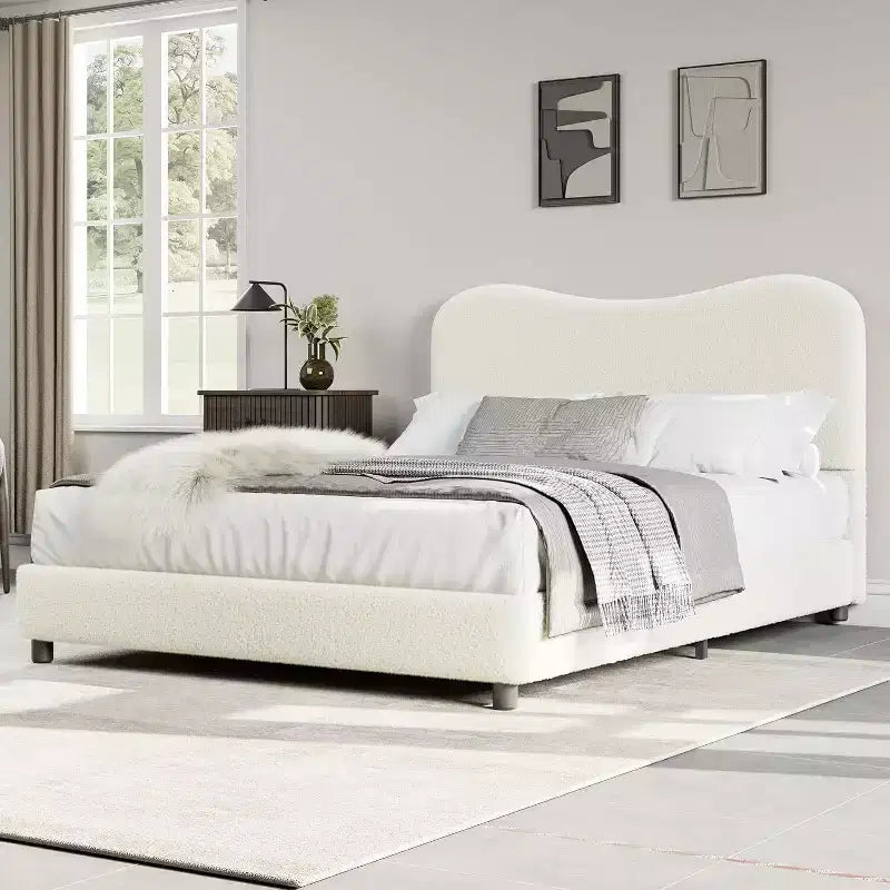 GustoWave Upholstered Boucle Bed Frame with Headboard, No Box Spring Needed