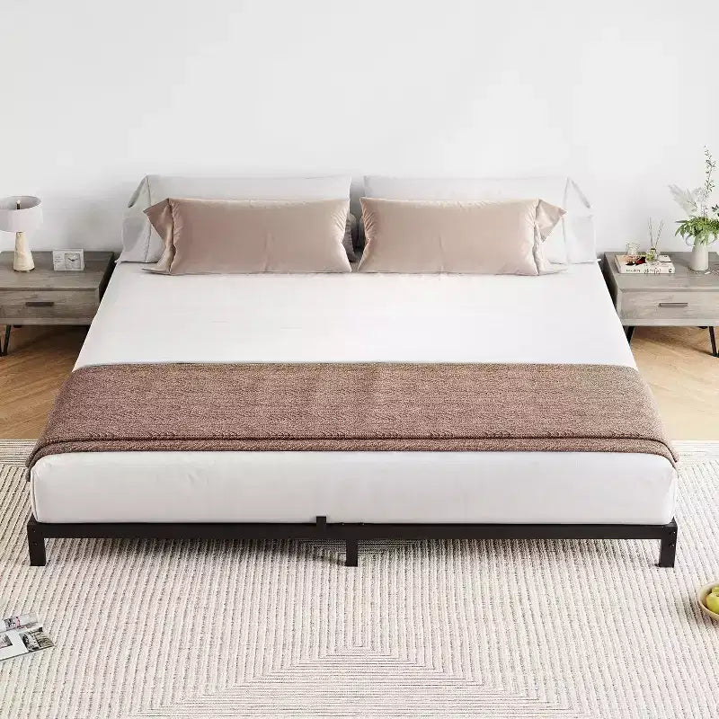 Cadre de lit plateforme en métal robuste Acekool, lattes en acier, pas besoin de sommier tapissier, sans bruit, profil bas, assemblage facile, supporte 360 kg, noir