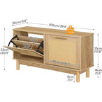 Banc de rangement pour chaussures en rotin ALUCSET, banc d'entrée de 100 cm avec 2 tiroirs basculants, armoire à chaussures dissimulée, étagères réglables, capacité de 136 kg