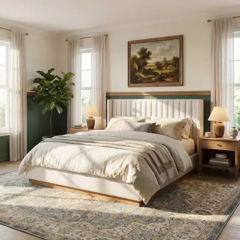 Lit moderne rembourré en lin Christopher Knight Home Nashville avec tête de lit à oreilles
