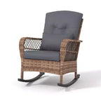 Fauteuil à bascule d'extérieur en osier à dossier haut avec coussins, chaise de jardin en rotin tout temps pour véranda, housses amovibles et lavables, capacité de 150 kg