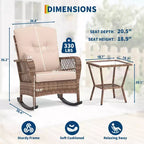 Fauteuil à bascule d'extérieur en osier à dossier haut avec coussins, chaise de jardin en rotin tout temps pour véranda, housses amovibles et lavables, capacité de 150 kg