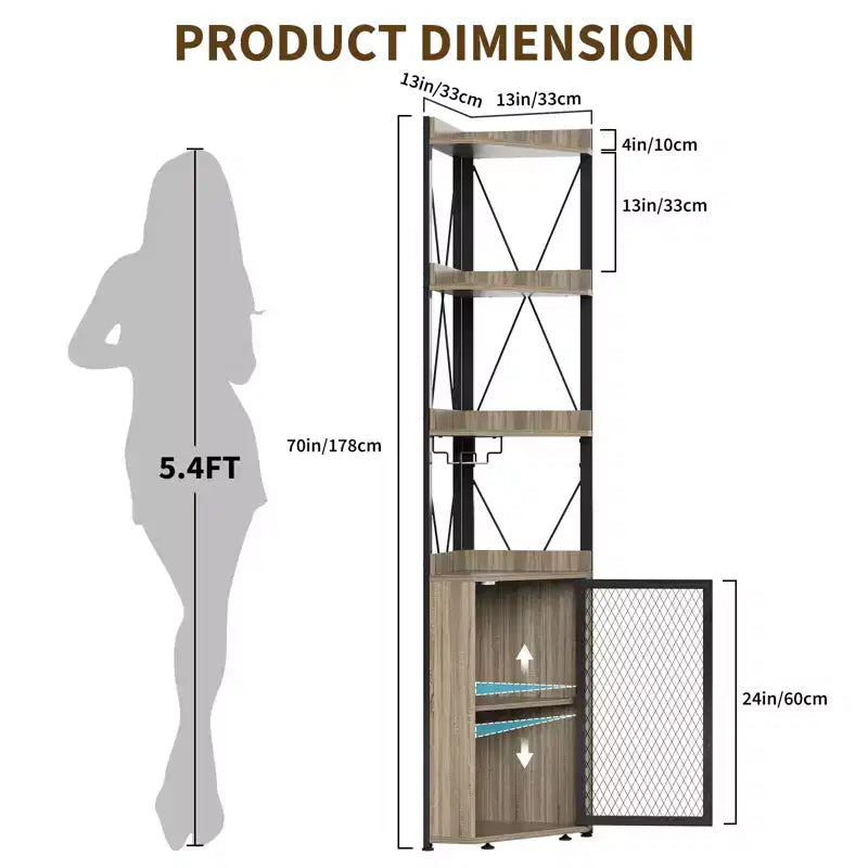 Meuble de bar d'angle haut de 69 po avec étagères à 5 niveaux pour salon, cuisine et salle à manger
