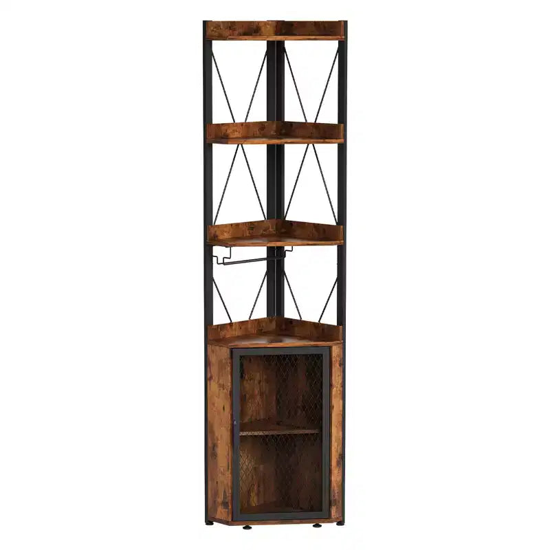 Meuble de bar d'angle haut de 69 po avec étagères à 5 niveaux pour salon, cuisine et salle à manger