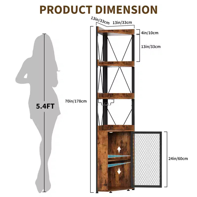 Meuble de bar d'angle haut de 69 po avec étagères à 5 niveaux pour salon, cuisine et salle à manger