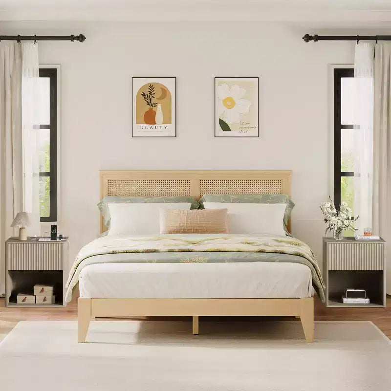 Lot de 2 tables de chevet cannelées avec station de charge et lumière LED, tables d'appoint modernes en bois avec tiroir de rangement, tables de chevet de style Mid-Century pour chambre à coucher