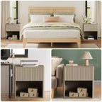 Lot de 2 tables de chevet cannelées avec station de charge et lumière LED, tables d'appoint modernes en bois avec tiroir de rangement, tables de chevet de style Mid-Century pour chambre à coucher