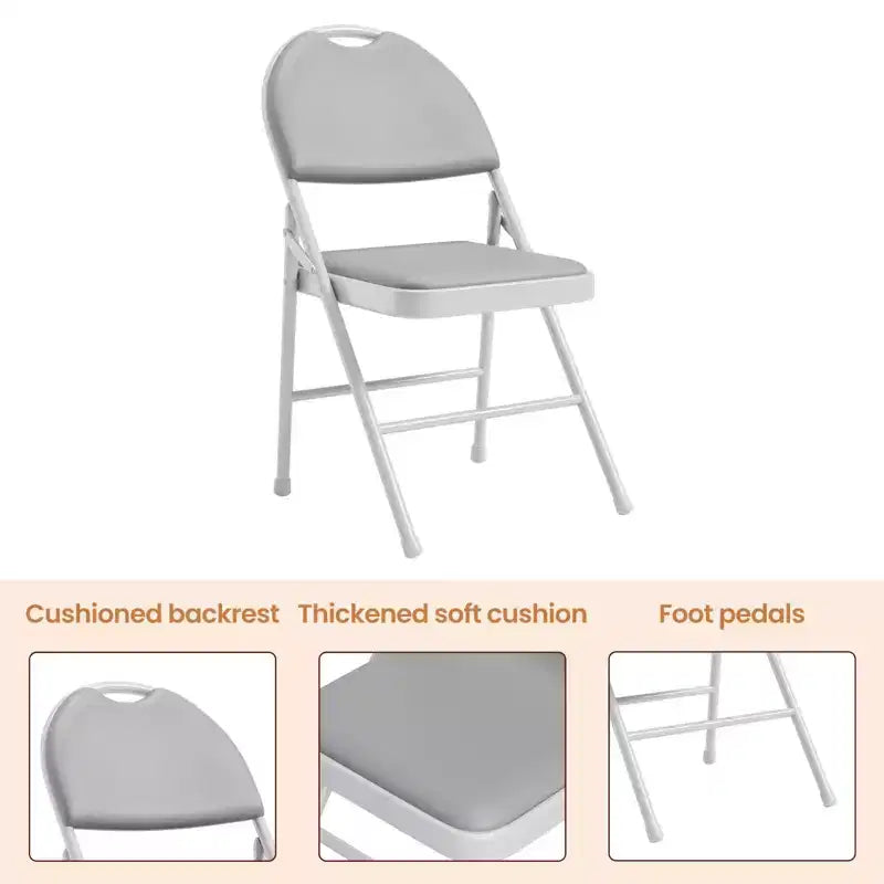 Lot de 4 chaises pliantes rembourrées Chaises pliantes rembourrées en cuir PU avec coussin moelleux, cadre métallique, dossier haut, portables pour la maison, le bureau, les fêtes
