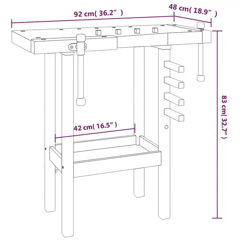 vidaXL Établi avec étaux 36,2x18,9x32,7 Bois d'acacia massif
