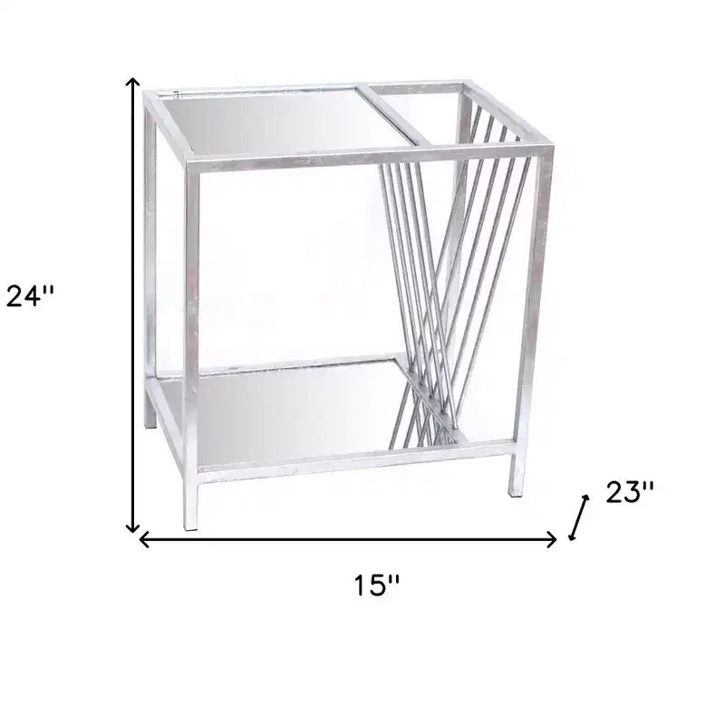 Table d'appoint HomeRoots 24 en verre miroir et fer avec étagère, coloris argent