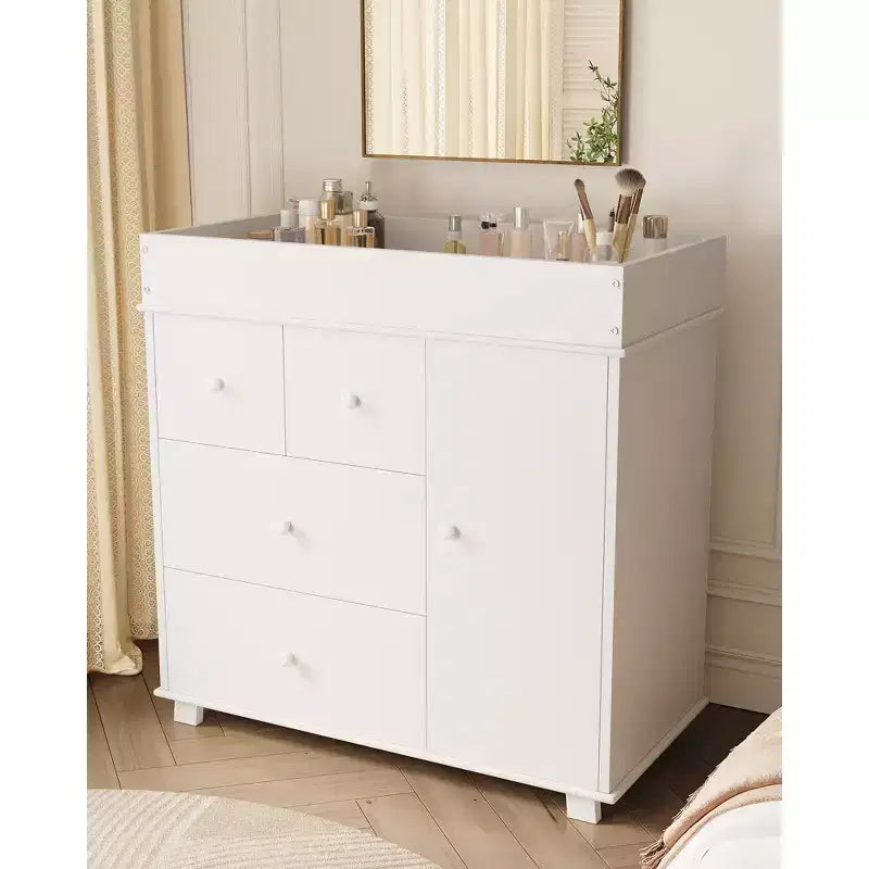 Commode à langer avec 2 tiroirs, commode moderne pour chambre d'enfant avec espace de rangement ouvert, table à langer pour chambre à coucher, chambre d'enfant, blanc