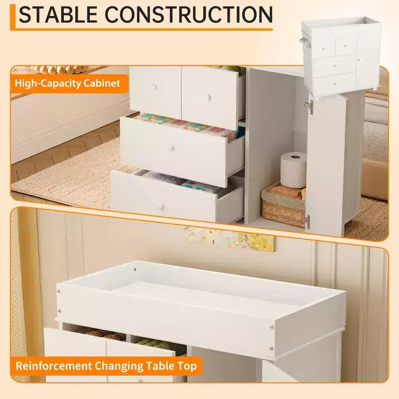Commode à langer avec 2 tiroirs, commode moderne pour chambre d'enfant avec espace de rangement ouvert, table à langer pour chambre à coucher, chambre d'enfant, blanc