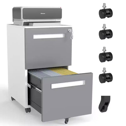 2-Drawer Mobile File Cabinet with Lock, All-Steel Metal Storage Cabinet on 360 Wheels
