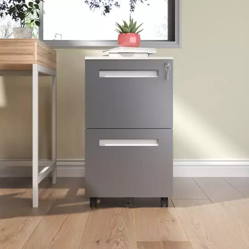 Classeur mobile à 2 tiroirs avec serrure, armoire de rangement entièrement métallique sur roulettes à 360°