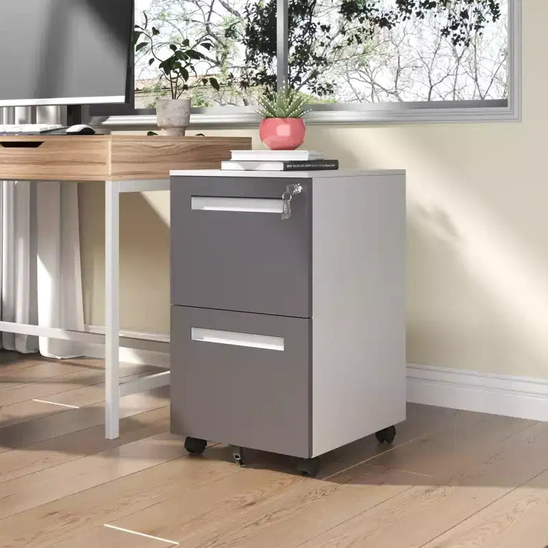 Classeur mobile à 2 tiroirs avec serrure, armoire de rangement entièrement métallique sur roulettes à 360°