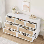 Commode 7 tiroirs en rotin pour chambre, meuble TV en rotin style ferme avec 7 tiroirs de rangement, organisateur polyvalent moderne pour chambre, entrée