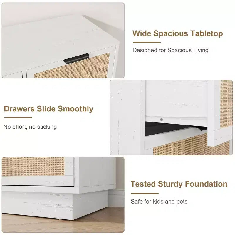 Commode 7 tiroirs en rotin pour chambre, meuble TV en rotin style ferme avec 7 tiroirs de rangement, organisateur polyvalent moderne pour chambre, entrée