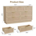Commode 7 tiroirs en rotin pour chambre, meuble TV en rotin style ferme avec 7 tiroirs de rangement, organisateur polyvalent moderne pour chambre, entrée